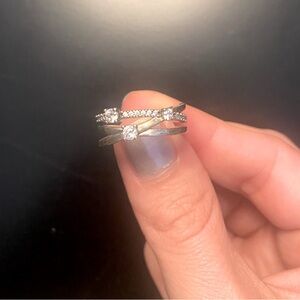 Sterling Silver Authentic Pandora Sparkling Triple Band ring.